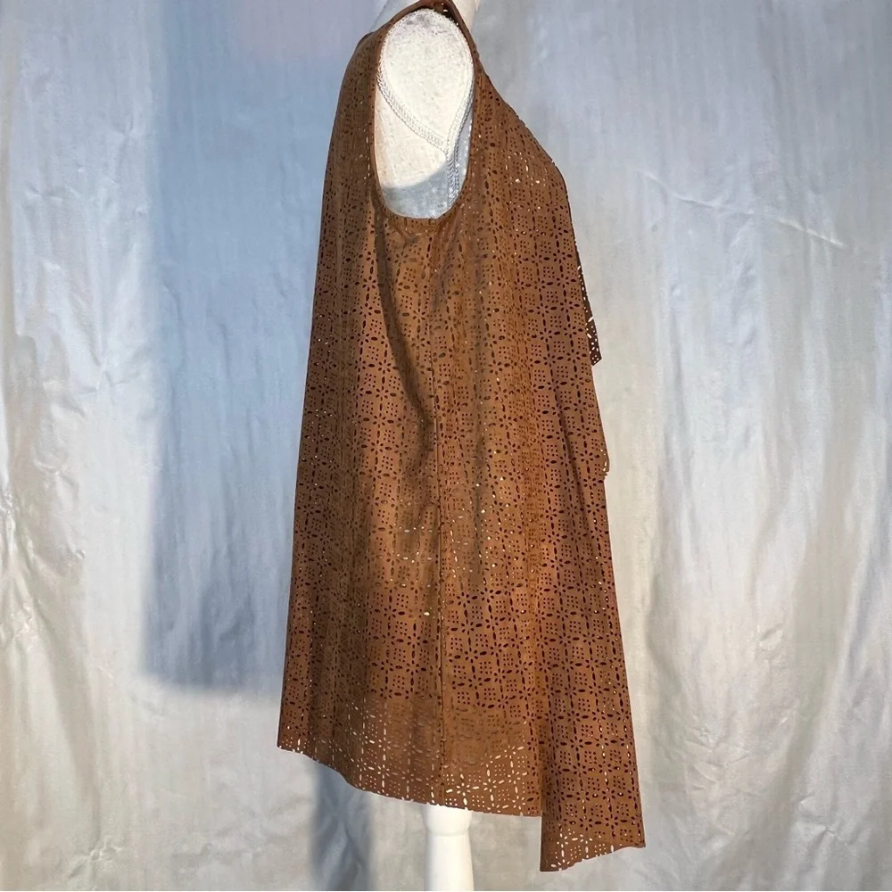 Soft Surroundings BoHo Vest Brown Faux Suede Lazor Cut Waterfall Hippiecore XL - Picture 4 of 7